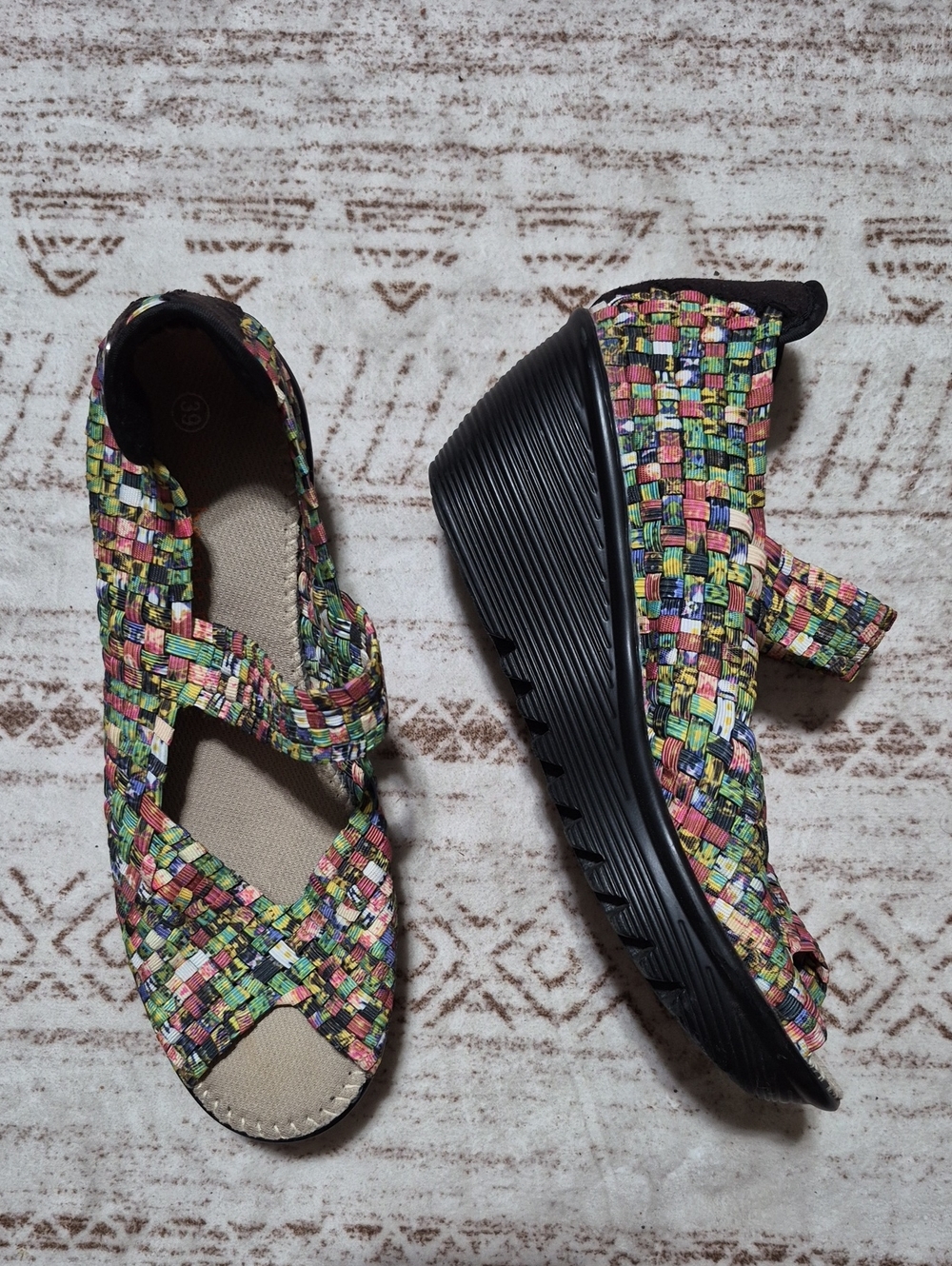 bernie mev. Multicolor Woven Wedge Sandals